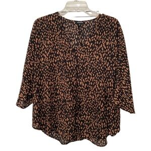 Mittoshop Popover Blouse V Neck Elbow Sleeve Oversized Black and Brown Size S